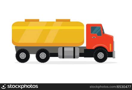 Tank truck vector. Flat design. Industrial transport. Construction machine. Lorry with container for liquids. For construction theme illustrating, building companies advertising. On white background. Tank Truck Vector Illustration in Flat Design. Tank Truck Vector Illustration in Flat Design