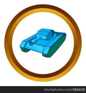 Tank vector icon in golden circle, cartoon style isolated on white background. Tank vector icon