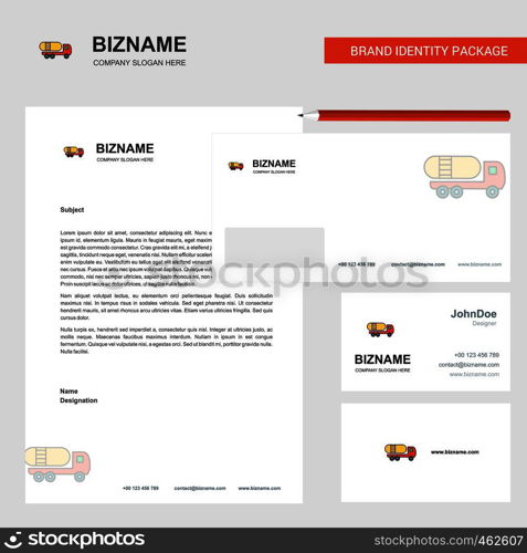 Tanker truck Business Letterhead, Envelope and visiting Card Design vector template