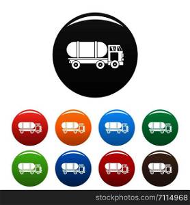 Tanker truck icons set 9 color vector isolated on white for any design. Tanker truck icons set color