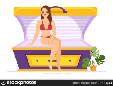 Tanning Bed Procedure to Get Exotic Skin with Modern Technology at the Spa Salon Solarium in Flat Cartoon Hand Drawn Templates Illustration