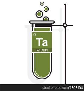 Tantalum symbol on label in a green test tube with holder. Element number 73 of the Periodic Table of the Elements - Chemistry