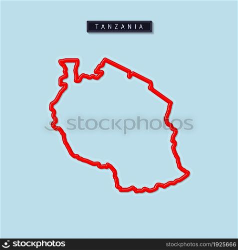 Tanzania bold outline map. Glossy red border with soft shadow. Country name plate. Vector illustration.. Tanzania bold outline map. Vector illustration
