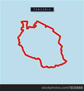 Tanzania bold outline map. Glossy red border with soft shadow. Country name plate. Vector illustration.. Tanzania bold outline map. Vector illustration