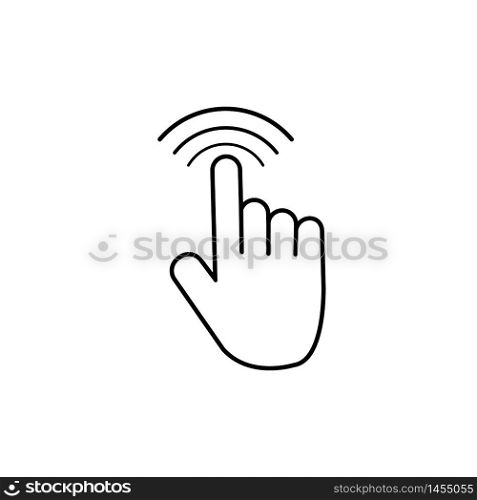 Tap click icon. Hand finger touch screen or mouse. Push button click. push fingers to cursor on mobile screen. vector eps10. Tap click icon. Hand finger touch screen or mouse. Push button click. push fingers to cursor on mobile screen. vector illustration