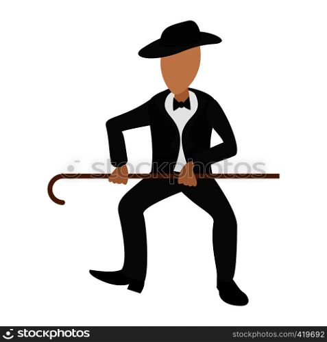 Tap dancer cartoon illustration. Male dancer with hat and stick on a white . Tap dancer cartoon illustration