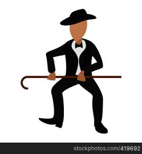 Tap dancer cartoon illustration. Male dancer with hat and stick on a white . Tap dancer cartoon illustration