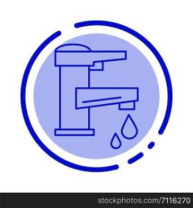 Tap water, Hand, Tap, Water, Faucet, Drop Blue Dotted Line Line Icon