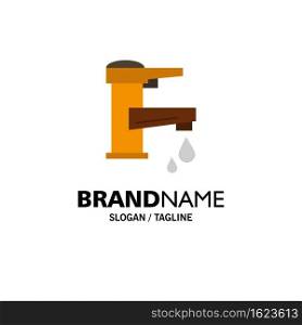 Tap water, Hand, Tap, Water, Faucet, Drop Business Logo Template. Flat Color