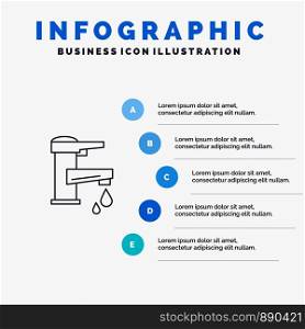 Tap water, Hand, Tap, Water, Faucet, Drop Line icon with 5 steps presentation infographics Background