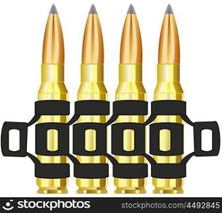 Tape of the machine gun with patron. The Gun patrons in tape from machine gun.Vector illustration