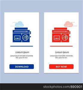 Tape, Radio, Music, Media Blue and Red Download and Buy Now web Widget Card Template