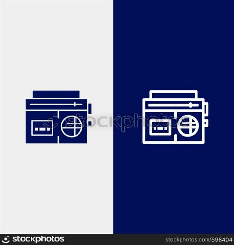 Tape, Radio, Music, Media Line and Glyph Solid icon Blue banner