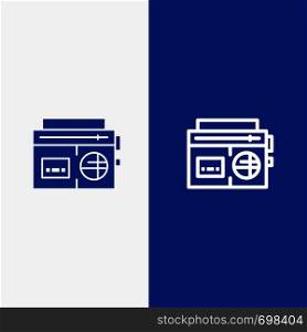 Tape, Radio, Music, Media Line and Glyph Solid icon Blue banner
