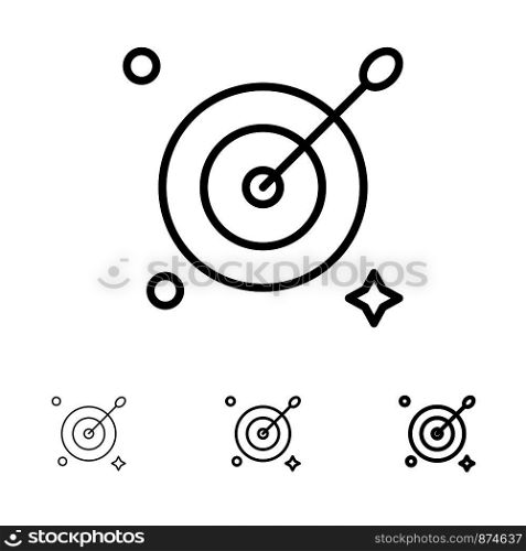Target, Aim, Arrow Bold and thin black line icon set