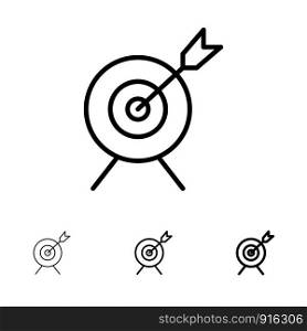 Target, Aim, Goal Bold and thin black line icon set