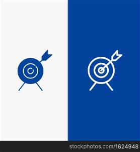 Target, Aim, Goal Line and Glyph Solid icon Blue banner Line and Glyph Solid icon Blue banner