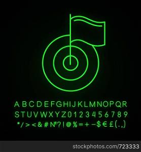 Target, aim neon light icon. Goal setting. Achievement. Goal achieving. Glowing sign with alphabet, numbers and symbols. Vector isolated illustration. Target, aim neon light icon
