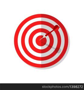 Target aiming, accuracy dartboard with red and white circles. Succes flat concept of targeting isolated on white background