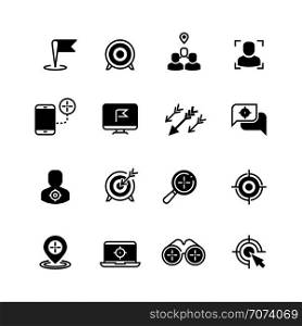 Target and goal icons. Targeting strategy and business objectives vector symbols. Target business and strategy marketing illustration. Target and goal icons. Targeting strategy and business objectives vector symbols
