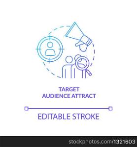 Target audience analysis and attraction concept icon. Marketing strategy choice idea thin line illustration. Creative studio product promotion. Vector isolated outline RGB color drawing