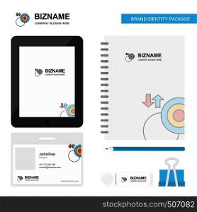 Target Business Logo, Tab App, Diary PVC Employee Card and USB Brand Stationary Package Design Vector Template