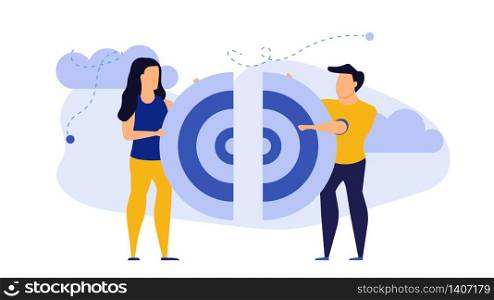 Target business puzzle concept vector illustration teamwork people. Businessman team strategy communication success. Idea jigsaw piece symbol. Connection goal cooperation partnership support together