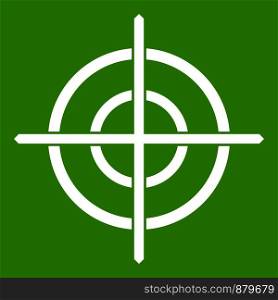 Target crosshair icon white isolated on green background. Vector illustration. Target crosshair icon green
