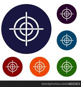 Target crosshair icons set in flat circle reb, blue and green color for web. Target crosshair icons set