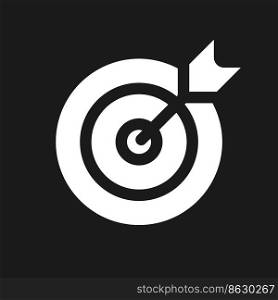 Target dark mode glyph ui icon. Goal achievement. Sport competition. User interface design. White silhouette symbol on black space. Solid pictogram for web, mobile. Vector isolated illustration. Target dark mode glyph ui icon
