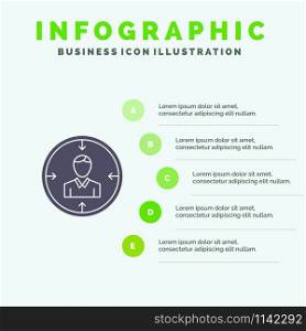 Target, Employee, Hr, Hunting, Personal, Resources, Resume Solid Icon Infographics 5 Steps Presentation Background