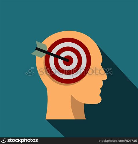 Target goal in human head icon. Flat illustration of target goal in human head vector icon for web isolated on baby blue background. Target goal in human head icon, flat style