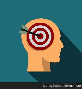 Target goal in human head icon. Flat illustration of target goal in human head vector icon for web isolated on baby blue background. Target goal in human head icon, flat style