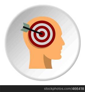 Target goal in human head icon in flat circle isolated on white background vector illustration for web. Target goal in human head icon circle