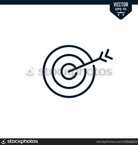 Target icon collection in outlined or line art style, editable stroke vector