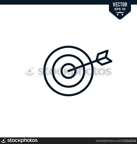 Target icon collection in outlined or line art style, editable stroke vector