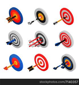 Target icon set. Isometric set of target vector icons for web design isolated on white background. Target icon set, isometric style