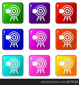 Target icons of 9 color set isolated vector illustration. Target set 9