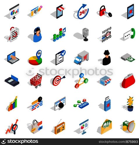 Target icons set. Isometric style of 36 target vector icons for web isolated on white background. Target icons set, isometric style