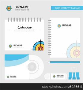 Target Logo, Calendar Template, CD Cover, Diary and USB Brand Stationary Package Design Vector Template