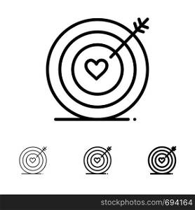 Target, Love, Heart, Wedding Bold and thin black line icon set