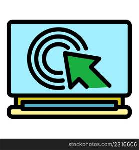 Target on monitor icon. Outline target on monitor vector icon color flat isolated. Target on monitor icon color outline vector