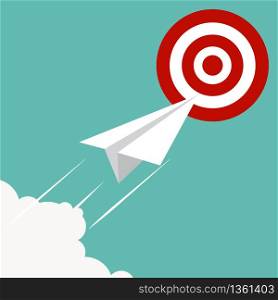 Target red and white. Vector. Paper plane over cloud, flat design. . Paper plane over cloud, flat design. Target red and white. Vector