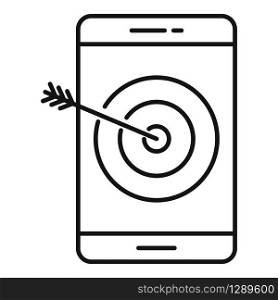 Target smm smartphone icon. Outline target smm smartphone vector icon for web design isolated on white background. Target smm smartphone icon, outline style