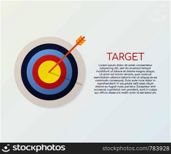 Target with an arrow flat icon concept market goal vector picture image. Concept target market, audience, group, consumer. Vector stock illustration.