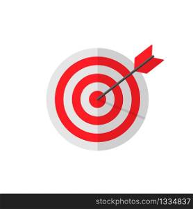 Target with an arrow hit the bull&rsquo;s eye in a flat. Perfect hit. Vector EPS 10