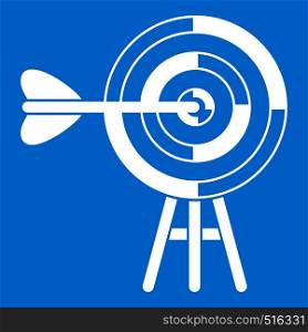 Target with an arrow icon white isolated on blue background vector illustration. Target with an arrow icon white