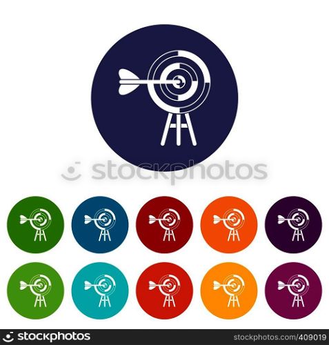 Target with an arrow set icons in different colors isolated on white background. Target with an arrow set icons