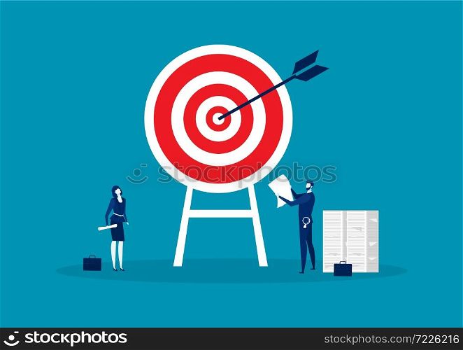 Target with arrow,businessman with woman planing target concept vector illustrator