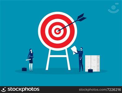 Target with arrow,businessman with woman planing target concept vector illustrator